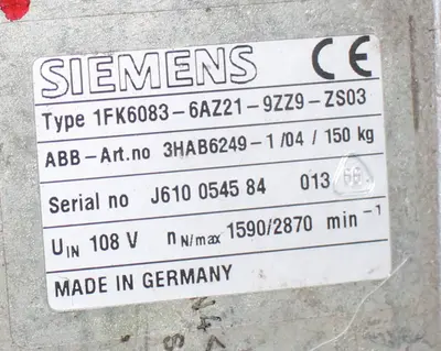 USED ABB  W/ SIEMENS IRB6400 M98 & 1FK6083-6AZ21-9ZZ9-2S03