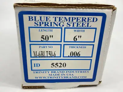 NEW TBI BLUE TEMPERED SPRING STEEL 6" WIDE 0.006" THICK 50" LENGTH