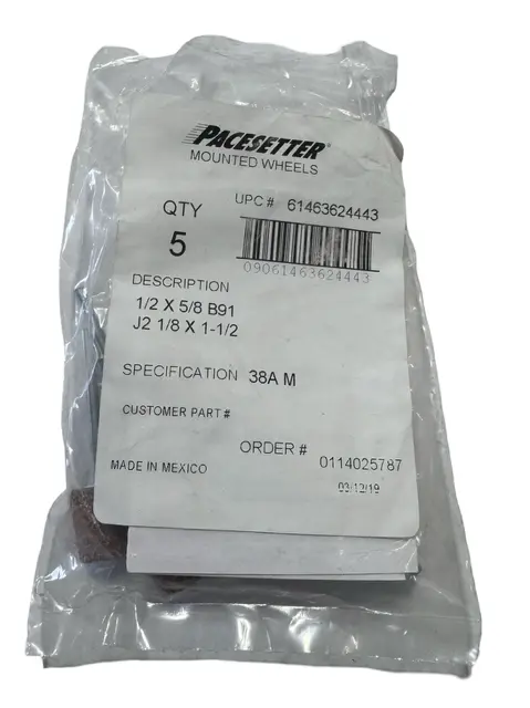 Norton PaceSetter 1/2" x 5/8" x 1/8" Gemini Mounted Points B91 60 Grit AO 5 Pack