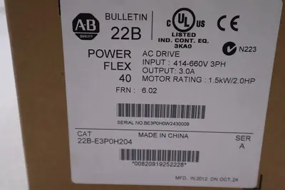 NEW ALLEN BRADLEY 22B-E3P0H204 POWERFLEX 40 2 HP SER A STOCK 2593