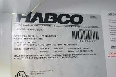 HABCO SINGLE SECTION GLASS DOOR REACH-IN REFRIGERATOR MODEL SE18