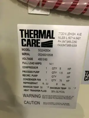 Thermal Care SQ2A0504 Chiller 460V 3PH R-22 30-70°F
