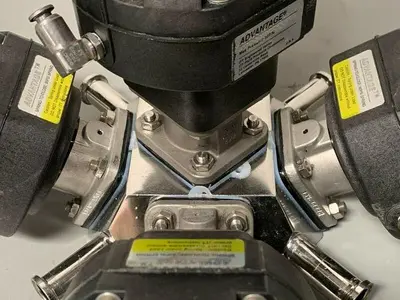 USED 5 ITT SHEROTEC STAINLESS STEEL DIAPHRAGM VALVES W/ POSITION MONITORS
