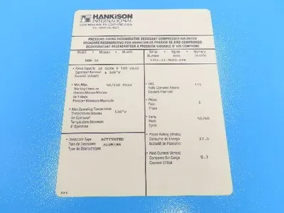 Hankison DHW-10 Desiccant Compressed Air Dryer 115V 10 SCFM @100 PSI