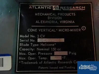 USED Atlantic Research Atlantic Research Helicone Mixer, Model 2CV, S/S