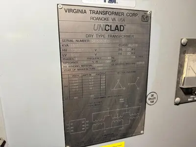 Virginia 1500 kVA 13800 Delta to 600Y 3PH Dry Type Transformer Copper Windings
