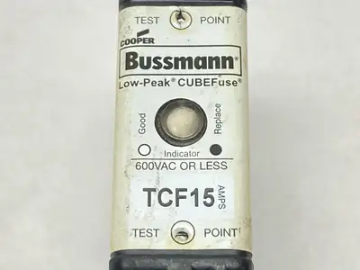 USED COOPER BUSSMANN LOW-PEAK CUBEFUSE TIME DELAY FUSE 15A 600VAC