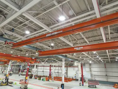 Cleveland Tramrail P&H 3 Ton Single Girder Underhung Bridge Crane 43' 8" Span