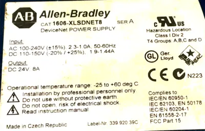 USED ALLEN BRADLEY 1606-XLSDNET8 POWER SUPPLY 1606XLSDNET8 SER A