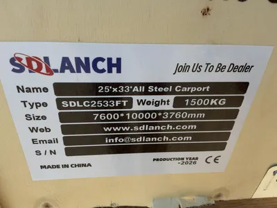 New SDLANCH 25’ x 33’ Double Garage Metal Shed, Model SDLC2533FT, 292” Wide x 386” Long x 148” Tall ...