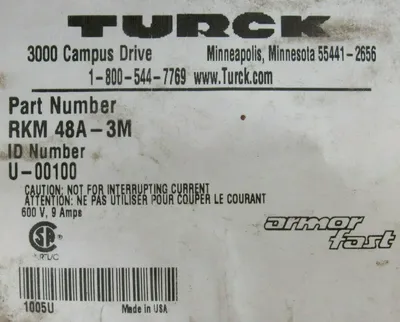NEW TURCK RKM48A-3M CORDSET RKM48A3M U-00100