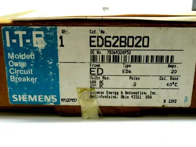 NEW SIEMENS ED62B020 CIRCUIT BREAKER 600AC 250DC 2 POLES