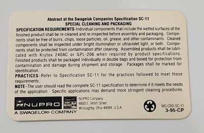 NEW Nupro Swageloc 3-95-CP