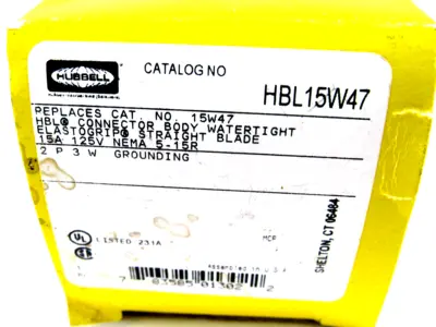 NEW HUBBELL HBL15W47 CONNECTOR BODY 15AMP 125V