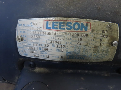 7.5 hp Leeson Electric Motor,  33450 rpm, 3 phase, Frame 1184T