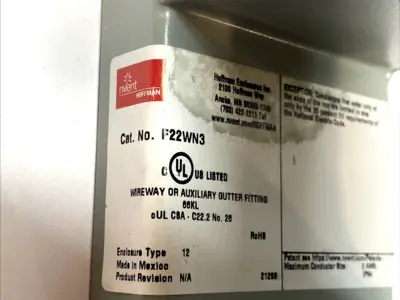 USED HOFFMAN WIREWAY NIPPLE 2.5"X2.5"X3" NEMA 12 GRAY STEEL NO HARDWARE