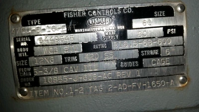 Fisher 12" X 6" 600 Class, WCB Steel Butt Weld Control Valve