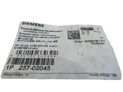 NEW SIEMENS 257-02045 ACUATOR/VALVE 25702045