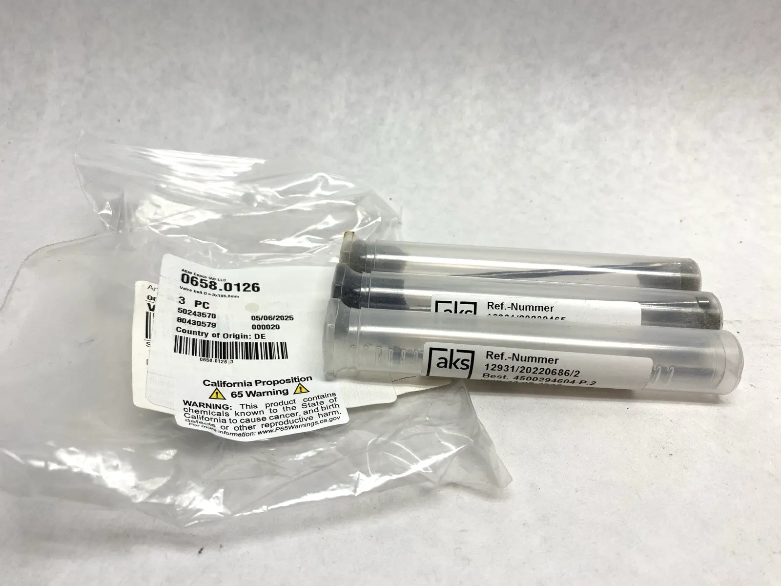 0658.0126 | Atlas Copco  Valve Bolt D=3x105,6mm TC2002-A LOT OF 3 - New Other