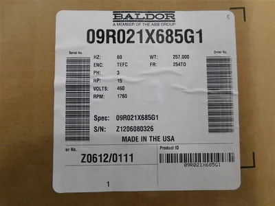 15 HP Baldor Reliance 09R021X685G1 Industrial Motor 460V 1760 RPM TEFC 18.1A New