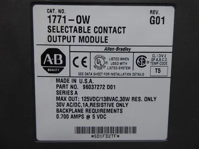 Allen Bradley 1771-OW/A PLC-5 Selectable Contact Output Module G01 no term. Used