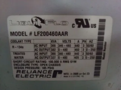 Reliance Electric LF200460AAR LiquiFlo Liquid Cooled AC Drive Completely Tested Refurbished