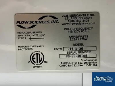 USED Flow Sciences, Inc. 90" Flow Sciences HEPA Hood, Model# FSCQ03223