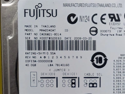 Fujitsu / Intek MHW2040AT 40.0 GB PATA Hard Drive with Mount R08956 / 07635 Used