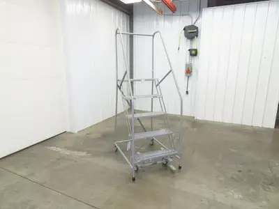 Uline H-84-110 Rolling Ladder 5 Step 10" Work Platform 50" Top Step 450lbs