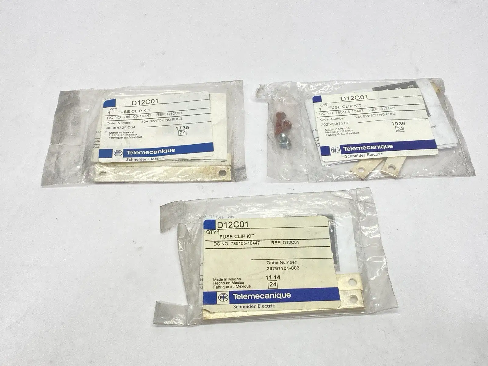 D12C01 | Telemecanique  Fuse Clip Kit 30A NO SCREWS LOT OF 3 - New Other