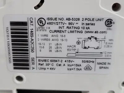 New | in-Stock ALLEN-BRADLEY 1489-A2C250 Switchgears British Columbia CA | Lenmark #241435
