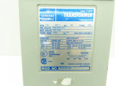 GE 9T51B190 Transformer 1PH 1KVA 249/263/277HV 120/240LV Dry Type QB