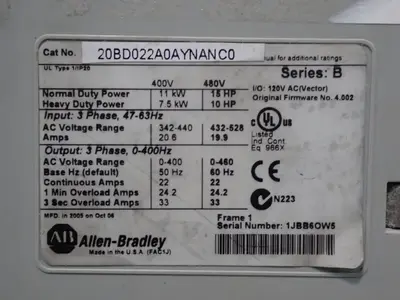USED ALLEN BRADLEY 20BD022A0AYNANC0