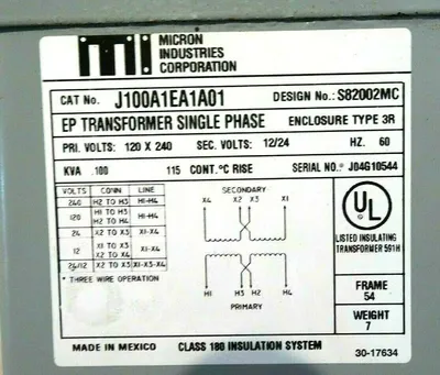 NEW MICRON INDUSTRIES J100A1EA1A01 TRANSFORMER