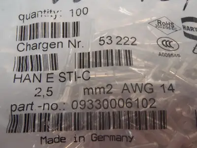 USED HARTING HEAVY DUTY CONNECTOR CONTACTS HAN E STI-C