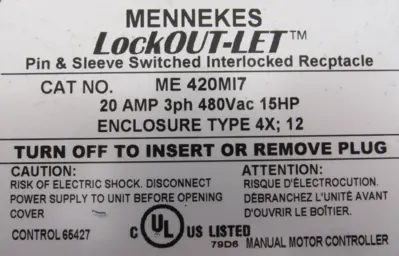 NEW MENNEKES ME420MI7 INTERLOCK RECEPTACLE 20A