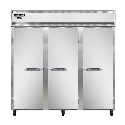 Continental 3FSNSS 78" Three Section Reach In Freezer, (3) Left/right Hinge Solid Doors, 115/208-230v