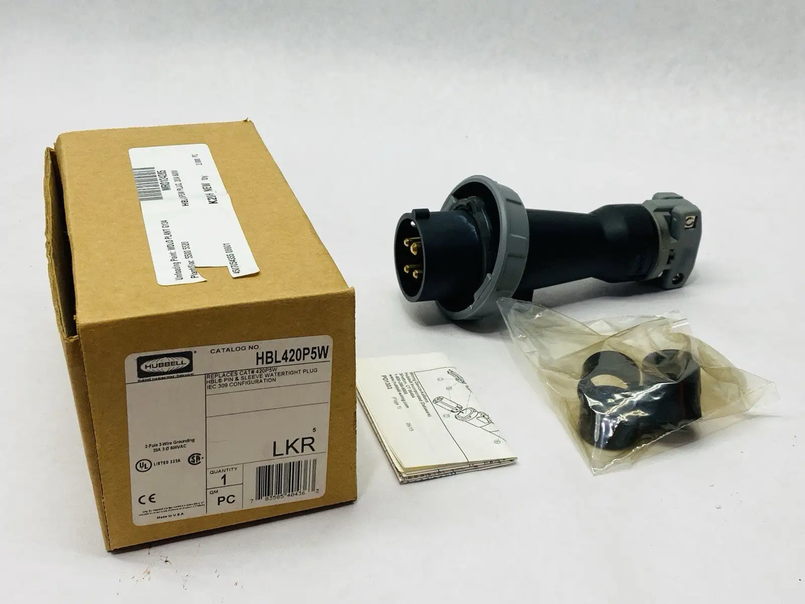 HBL420P5W | Hubbell  IEC Pin And Sleeve Plug Industrial Grade Male Plug 20A 3P - New Other