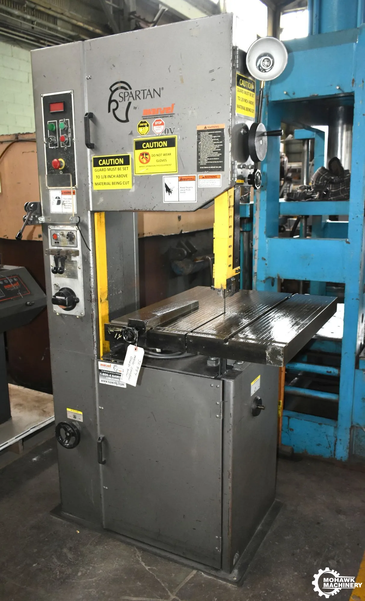 20" x 12" MARVEL SPARTAN "S20V" VERTICAL CONTOUR BAND SAW w/BLADE WELDER & RIP FENCE ATTACHMENT