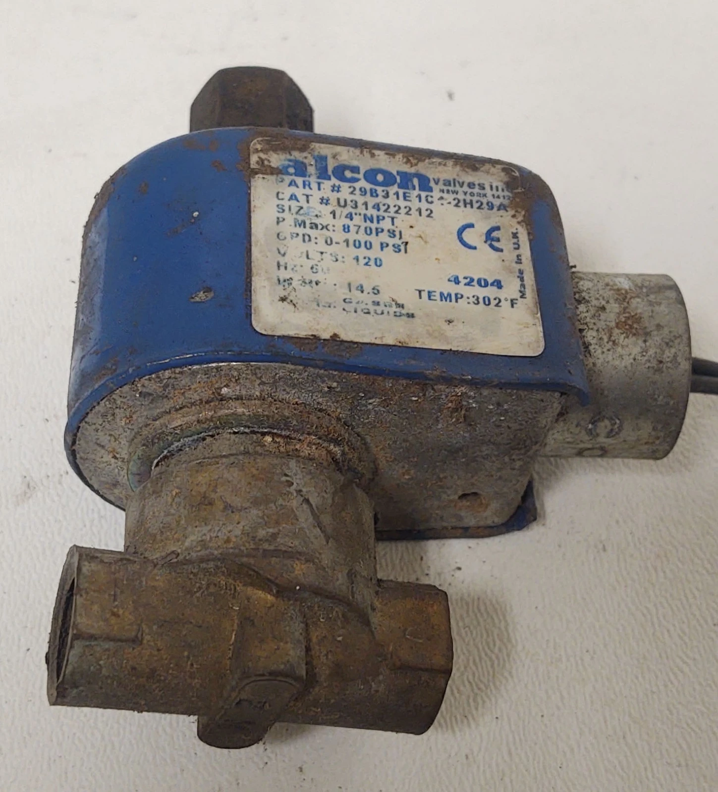 🔥TESTED - ALCON SOLENOID VALVE 1/4" NPT, CAT NO: U31422212, 870PSI, 120V