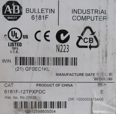 ALLEN BRADLEY 6181F-12TPXPDC INDUSTRIAL COMPUTER SER.E 6181F12TPXPDC NEW SURPLUS