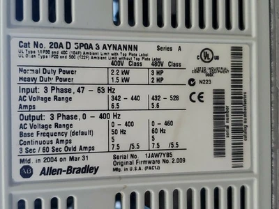 USED Allen-Bradley 20AD5P0A3AYNANNN