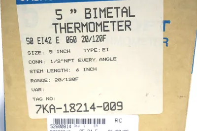 NEW ASHCROFT 50-EI-42-E-060 20/120F 5" BIMETAL THERMOMETER 50EI42E060