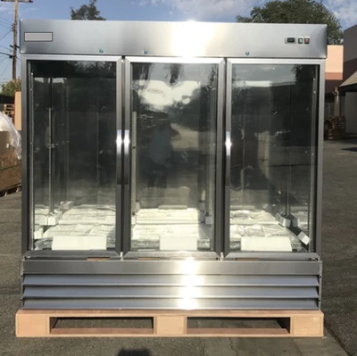 171-0121 80” Stainless Steel Self Contained Glass 3 Door Reach In Cooler