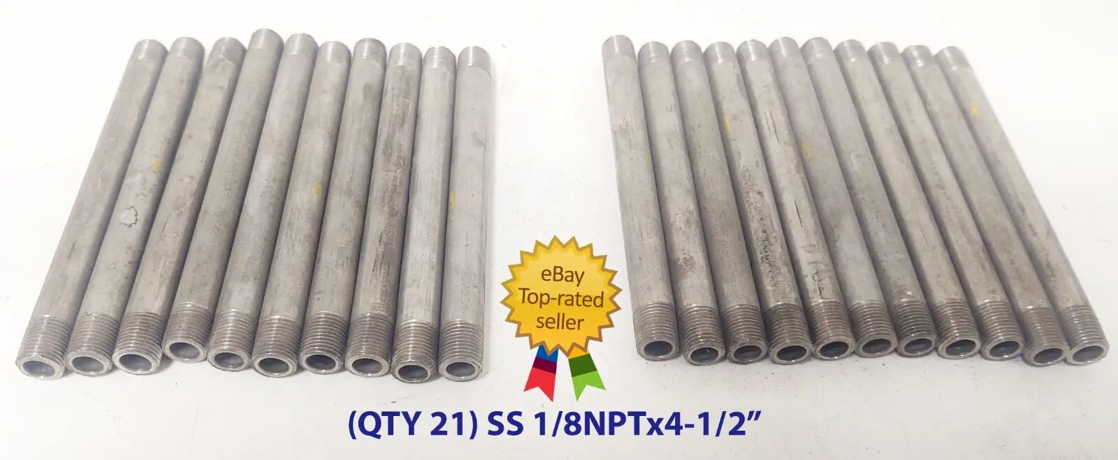 🔥(QTY 21) STAINLESS STEEL NIPPLE 1/8" NPT x 4-1/2" LONG PIPE