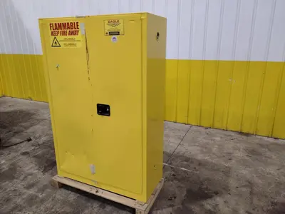 45 GALLON X 2 DOOR EAGLE FLAMMABLE MATERIALS MODEL #4510X STORAGE CABINET, 43” X 18” X 65” HIGH: YOBRO  #22012