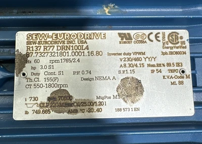 New | in-Stock SEW-EURODRIVE R137 R77 DRN100L4 Motors (misc) Indiana US | J&J Industrial Supply #1300191