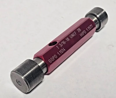 1-3/16 18 UNEF 2B THREAD PLUG GAGE GO NO GO P.D. 1.1514 & 1.1577 ACCU-GAGE