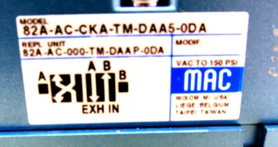 NEW MAC VALVES INC. 82A-AC-CKA-TM-DAA5-0DA VALVE 82AACCKATMDAA50DA