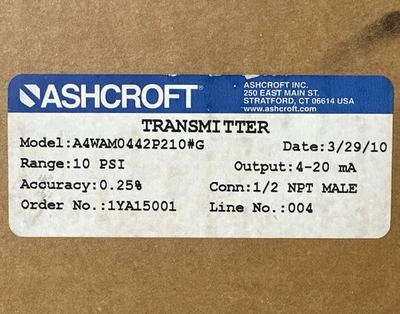 NEW Ashcroft A4WAM0442P210#G